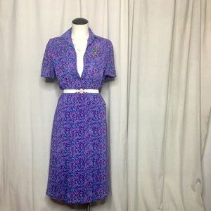 Vintage Floral Pleated Short Sleeve Secretary Dress